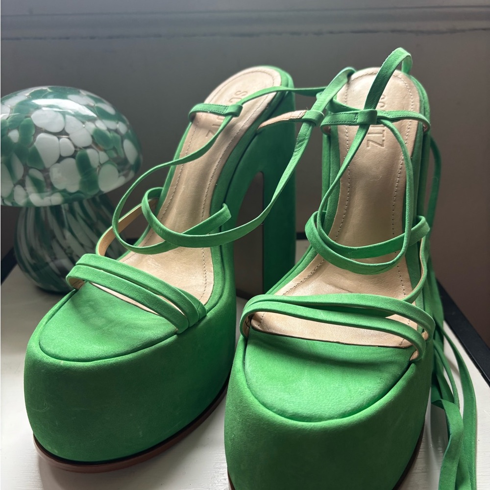 Green Platform Strappy Heels
